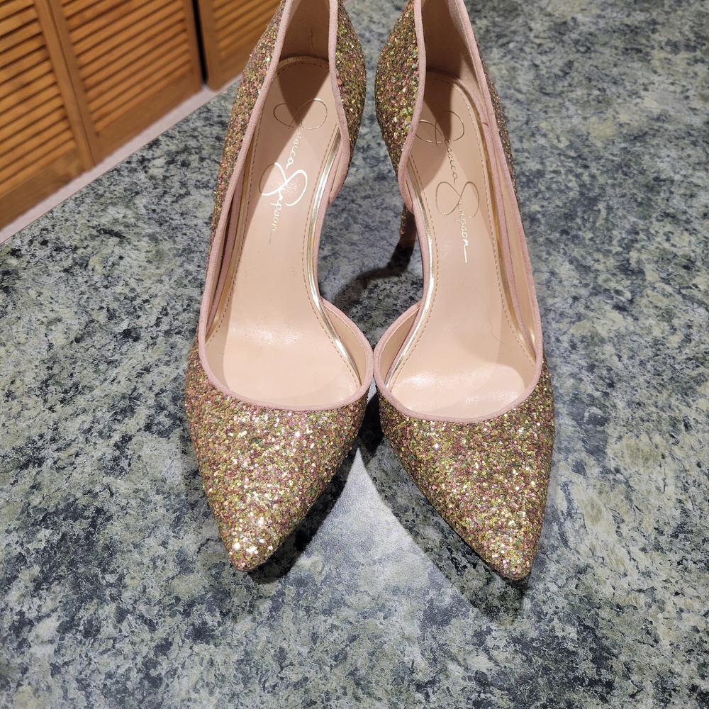 Jessica Simpson Gold Glitter Stiletto Heels